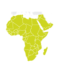 Das Einzugsgebiet des Produzentennetzwerks Fairtrade Africa, dargestellt als grün eingefärbte Gebiete in Afrika